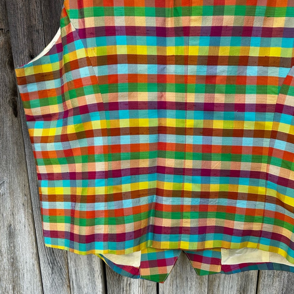 Vintage Limited America Check Plaid Silk Sleeveless Shirt Rainbow Color L - Picture 12 of 15